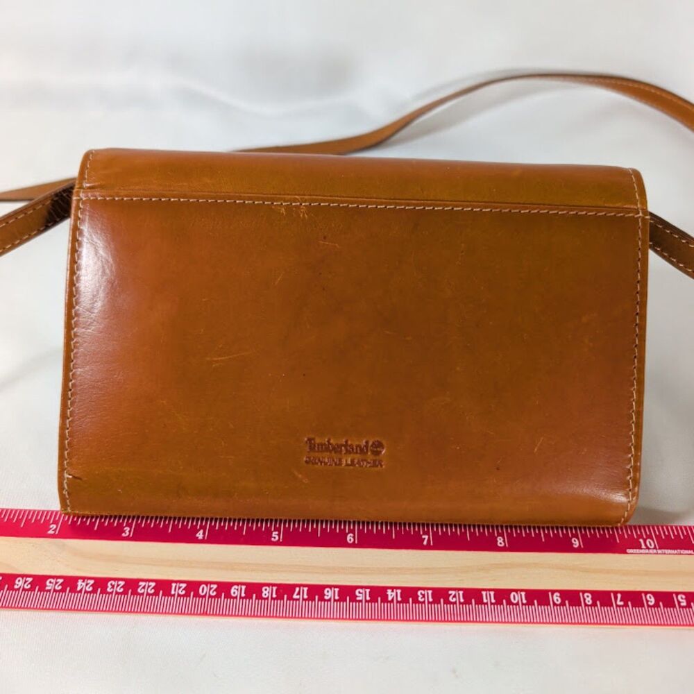 Timberland Genuine Leather Organizer Wallet Crossbody Brown Removable Strap